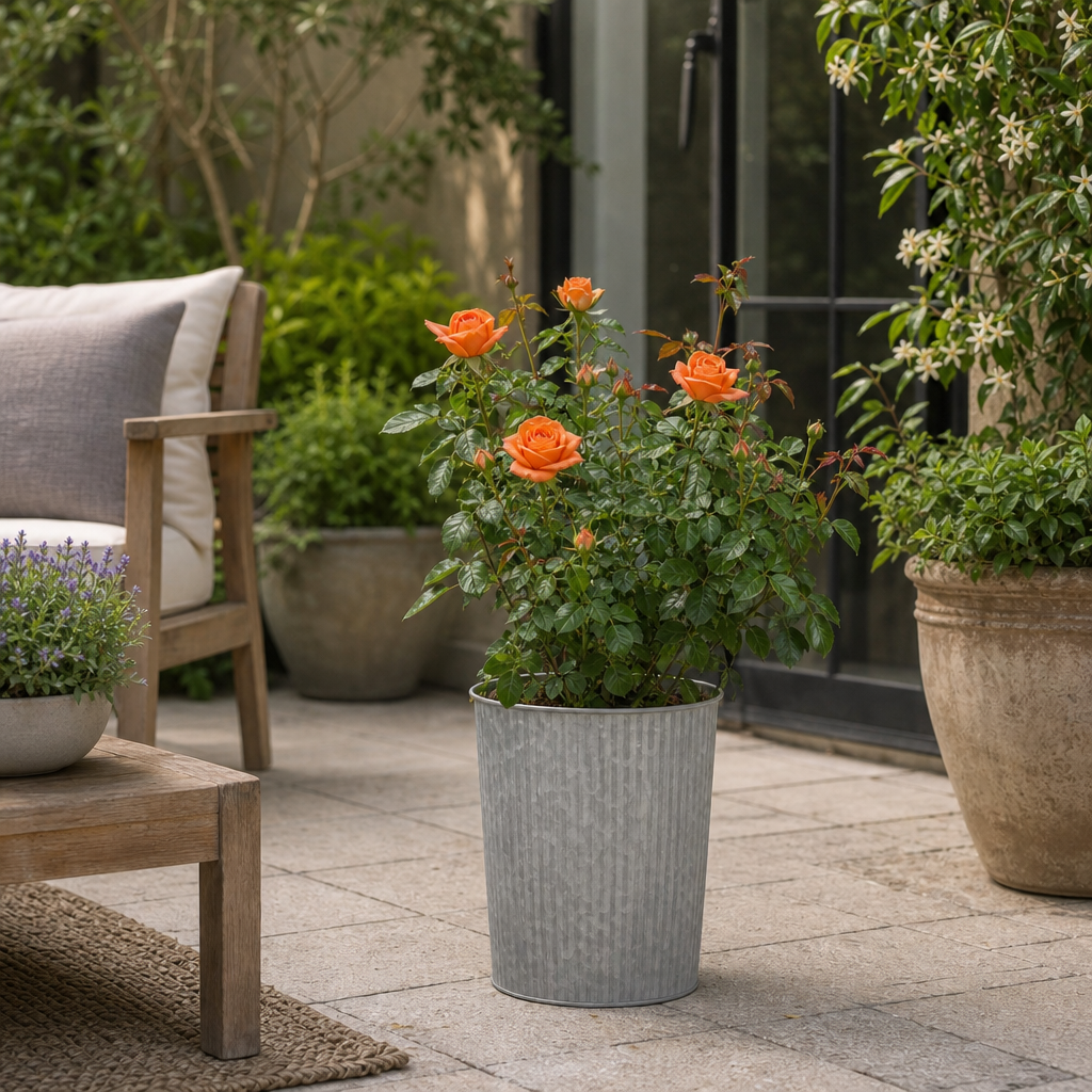 3L Orange Patio Rose in Decorative Pot Outdoor Garden Plant