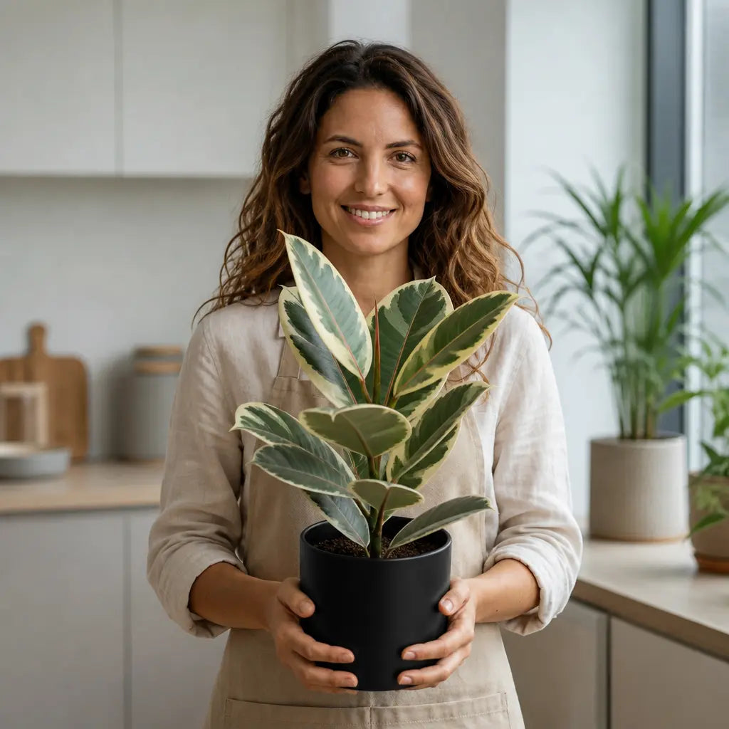 Ficus Tineke Rubber Plant – Elegant Variegated Green and Cream Indoor Houseplant Plants By Post