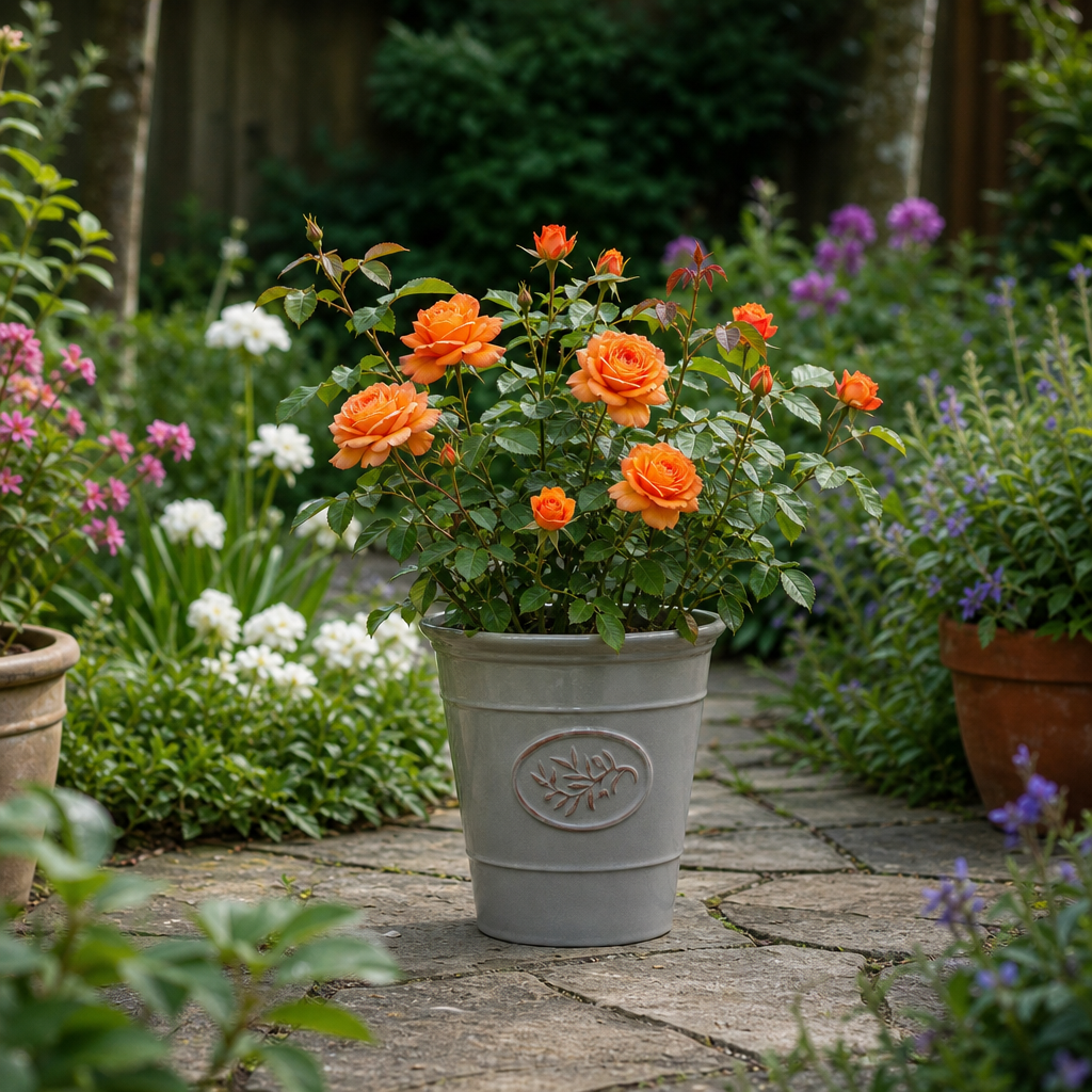 3L Orange Patio Rose in Decorative Pot Outdoor Garden Plant