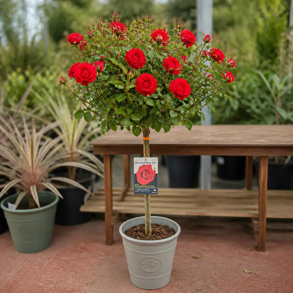 7.5L Standard Rose Tree Red 100-110cm - Classic Flowering Garden Rose Plant Plants By Post