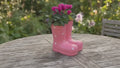 Pink Ceramic Polka Dot Wellies with Seasonal Cyclamen – Moss Finish
