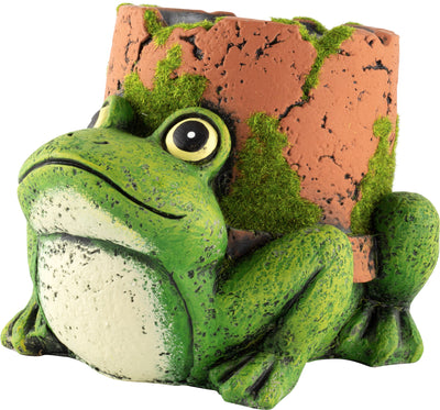 Cement Planter Frog with Clay Pipe